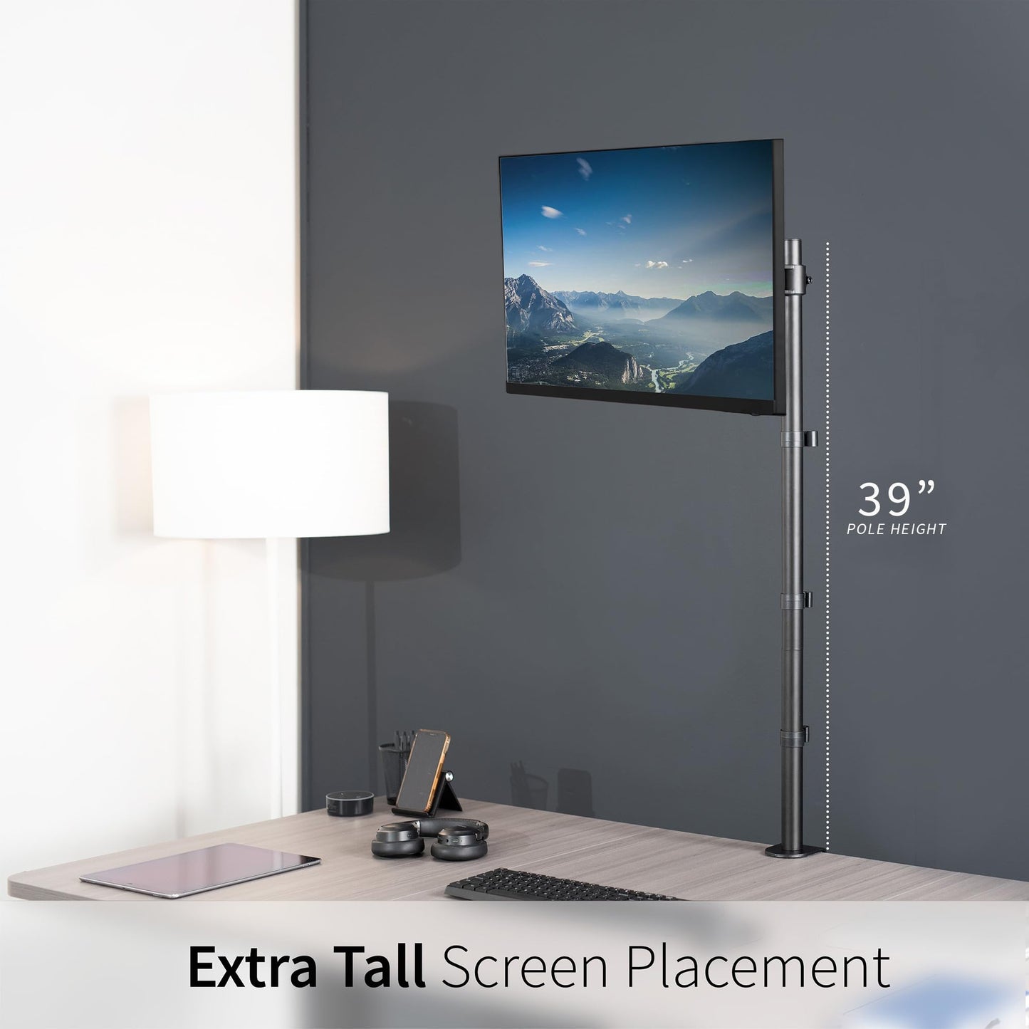 Soporte de Escritorio VIVO Negro Extra Alto para Monitor Individual con Poste de 39 Pulgadas para Pantallas de 13 a 32 Pulgadas de hasta 22 Libras con Montaje VESA