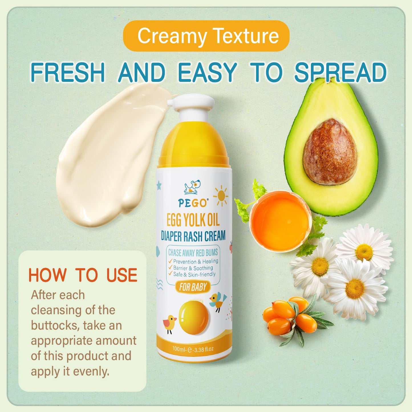 AOAO Crema para la dermatitis del pañal en bebés: recomendada por pediatras para prevenir, aliviar y tratar brotes y brotes de dermatitis del pañal. Protege la piel del bebé (100 ml, 3.38 onzas líquid