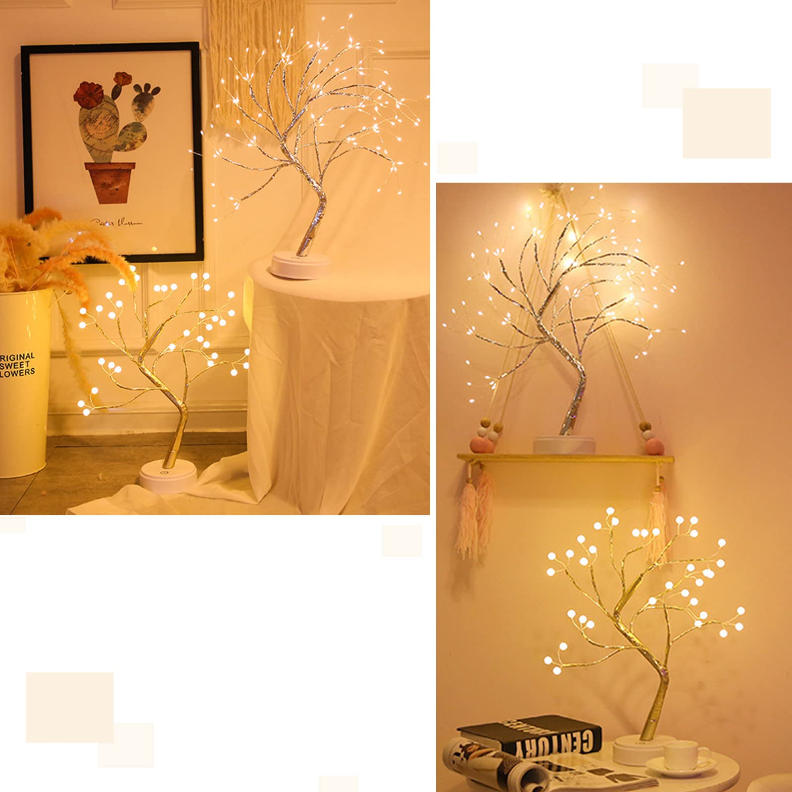 Lámpara Nocturna Bonsái, Luces de Árbol Bonsai con 108 Luces LED de Perlas y Ramas Regulables, Iluminación con Control Remoto y Control Táctil, Decoración Luminosa para Dormitorio,Boda,Festival,Fiesta