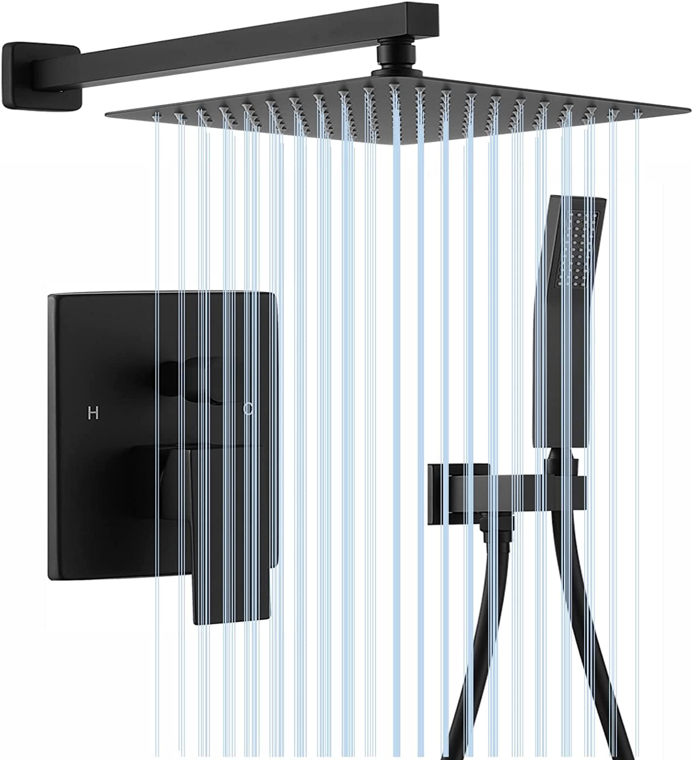 KUNEM Grifos Ducha Empotrados Set - Dos funciones Grifos regaderas para baño, Cabezal Ducha de Lluvia de Alta Presión Cuadrada de 10 Pulgadas y Rociador Ducha de mano, Incluida Válvula Empotrada Kit.