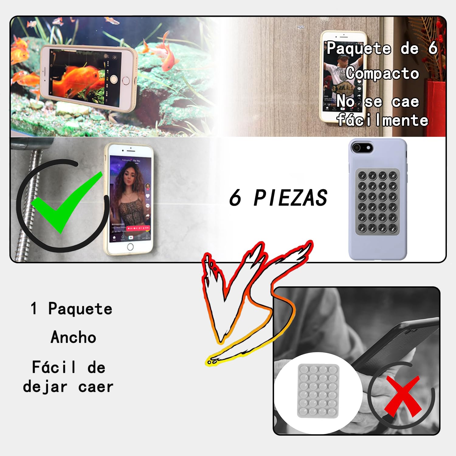 Besoner Ventosas de Silicona de 6 Colores para de Teléfono - Soporte Manos Libres para Móvil para Móvil para vídeo y Selfies Compatible con iPhone y Android
