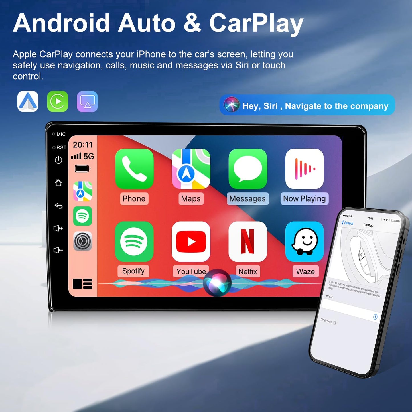 Hyperego Autorradio Android para Toyota Tacoma 2005-2015, actualización de estéreo 5G WiFi Tacoma Compatible con CarPlay inalámbrico y Android Auto, Unidad Principal con Pantalla táctil de 9 Pulgadas