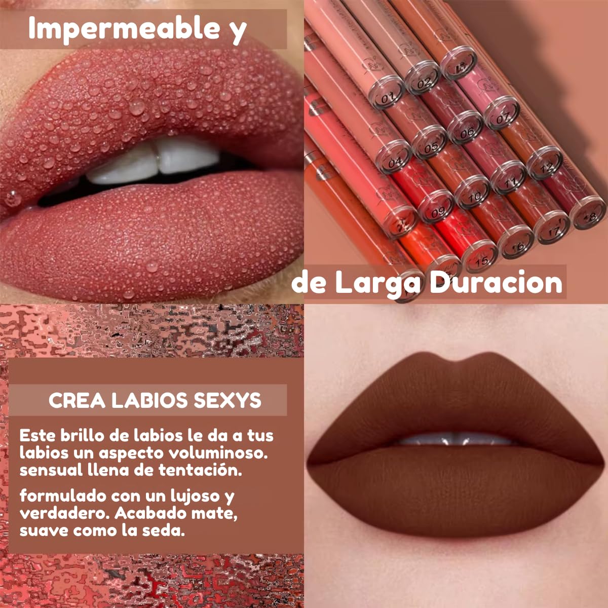 Set 3 Labiales Matte Larga Duración Maquillaje Waterproof Juego de brillo de labios de 3 piezas, Pintalabios líquido de larga duración, resistente al agua, mate, terciopelo, antiadherente, maquillaje (paq 4)