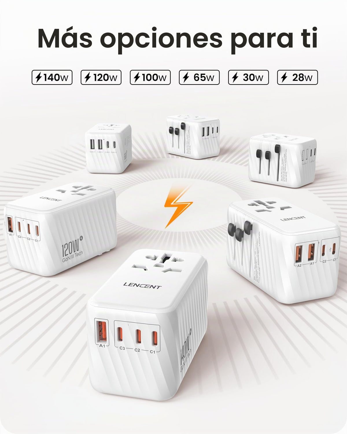 Adaptador Universal de Viaje LENCENT Blanco Cargador Rápido Internacional