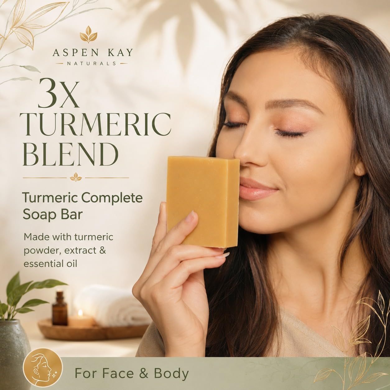 Organic Turmeric Soap - 100% Natural and Organic - Loaded with Organic Turmeric. Gentle Soap. 4.5oz Bar.