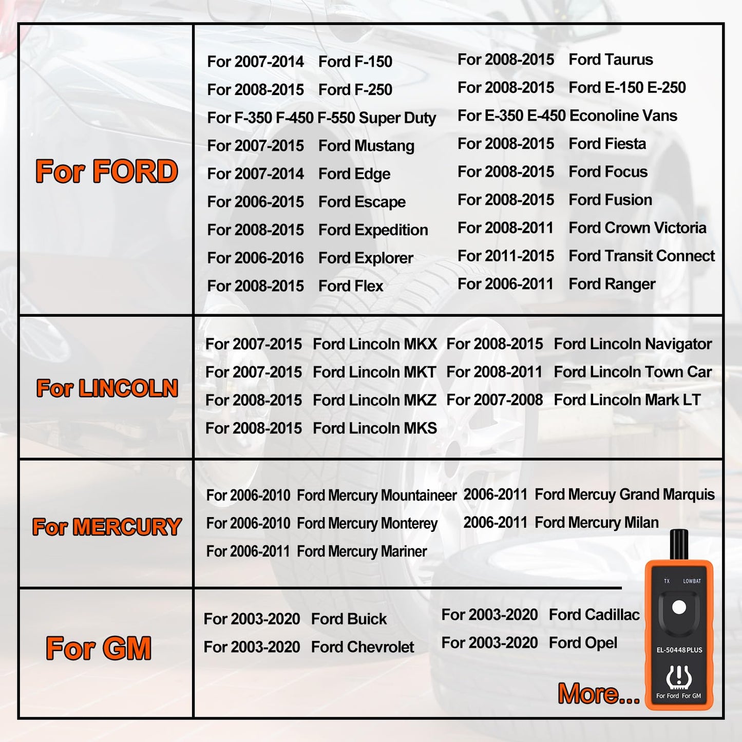 Herramienta de Reinicio TPMS KINGBOLEN EL-50448 Plus para Ford en Automóvil