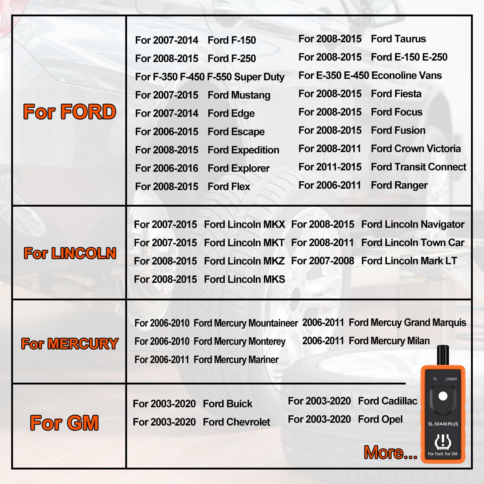 Herramienta de Reinicio TPMS KINGBOLEN EL-50448 Plus para Ford en Automóvil