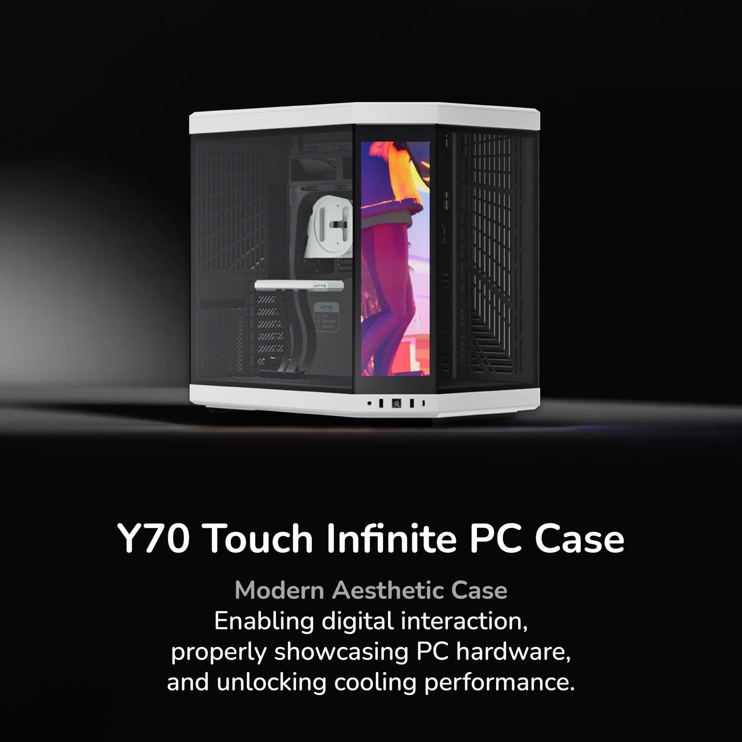 Hyte Y70 Touch Infinite Dual Chamber ATX Mid Tower - Funda estética Moderna con visualización táctil LCD integrada de 2,5 K, Panda/Blanco, CS-HYTE-Y70TTI-WB
