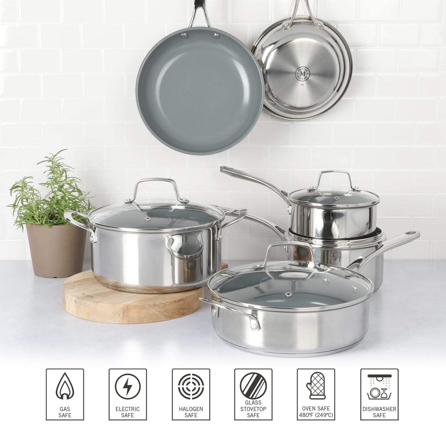 Juego de Utensilios de Cocina Martha Stewart Acero Inoxidable Cerámica Antiadhereente