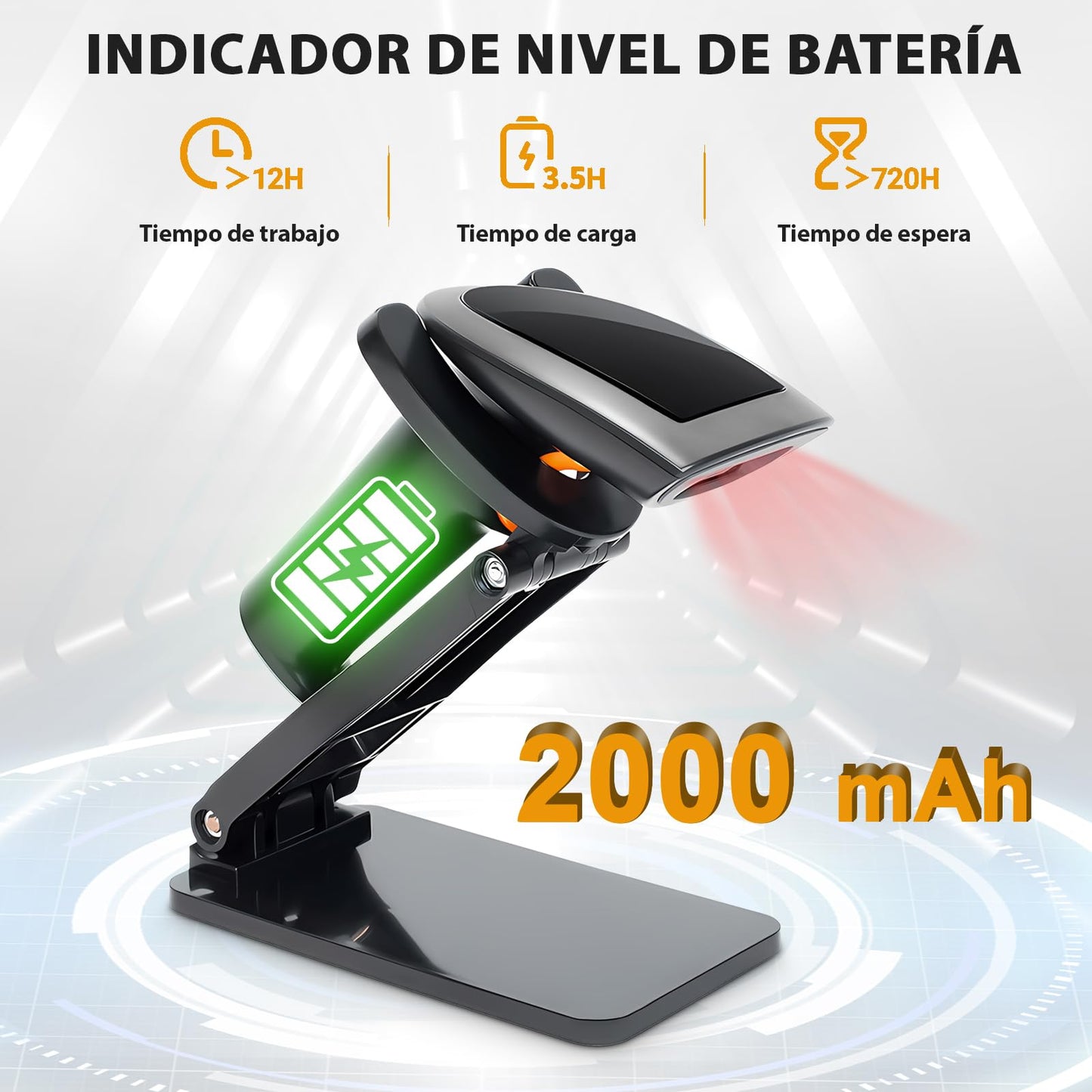 Escáner de Código de Barras WELIKERA Bluetooth 2D 1D Inalámbrico con Soporte y USB para Puntos de Venta