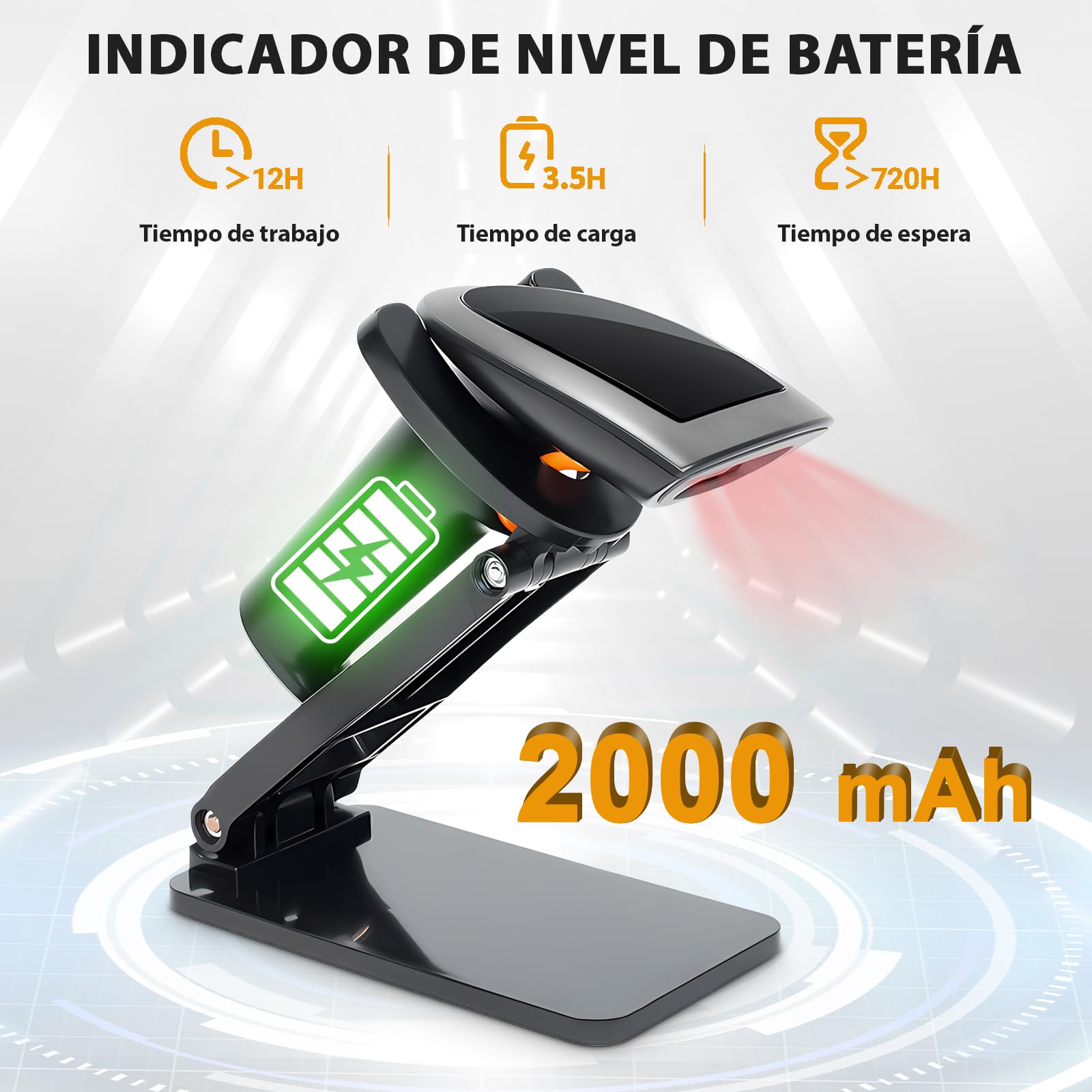 Escáner de Código de Barras WELIKERA Bluetooth 2D 1D Inalámbrico con Soporte y USB para Puntos de Venta