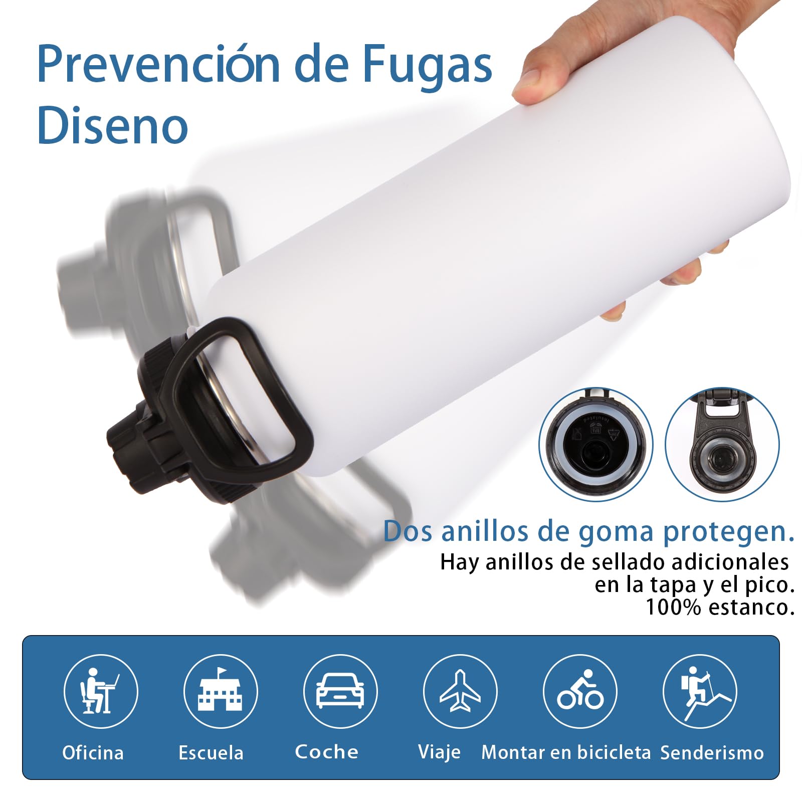 Botella Deportiva Volhoply Blanca con Mango de Paracaídas y Tapa de Boquilla