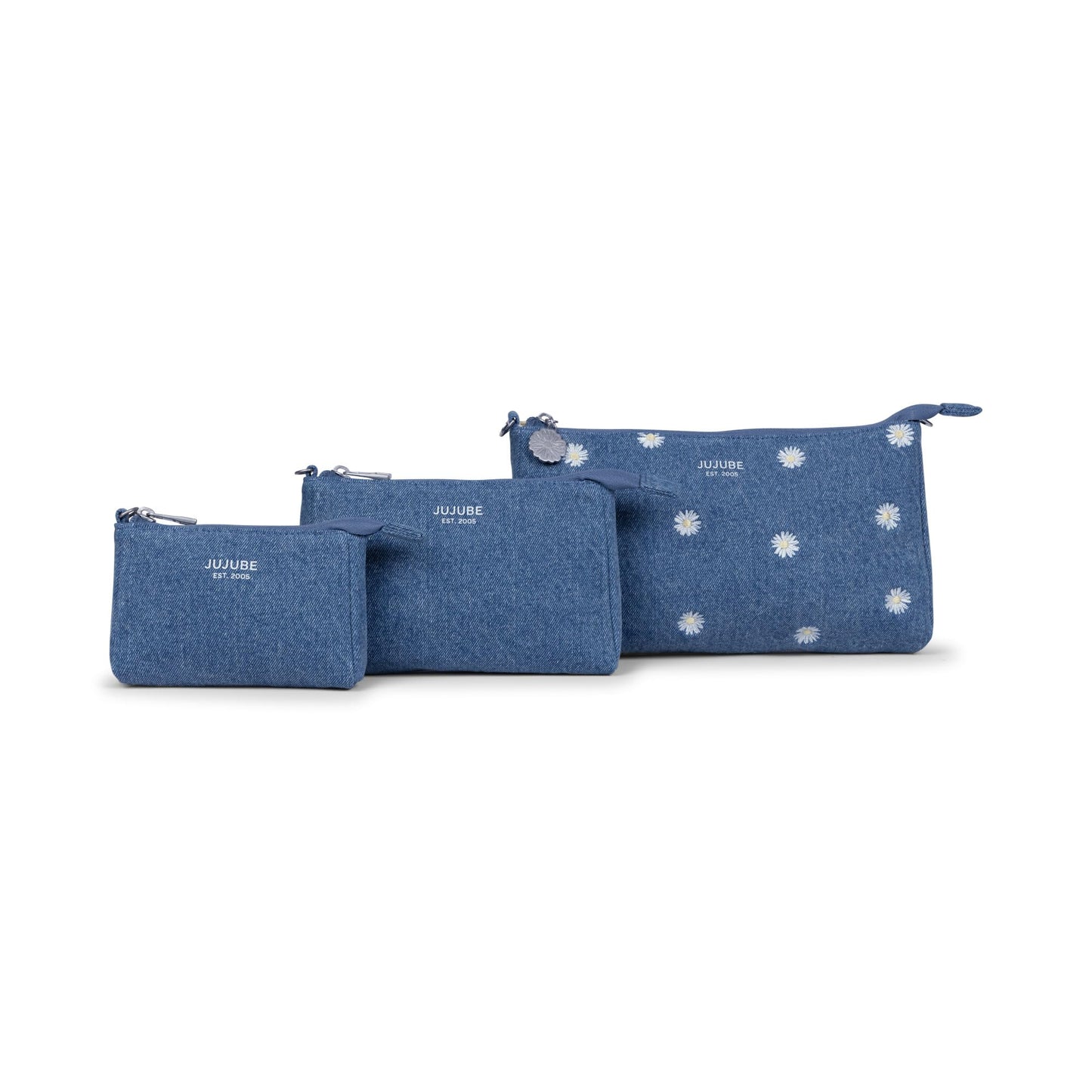 JuJuBe - Juego de 3 bolsas de mezclilla y margaritas