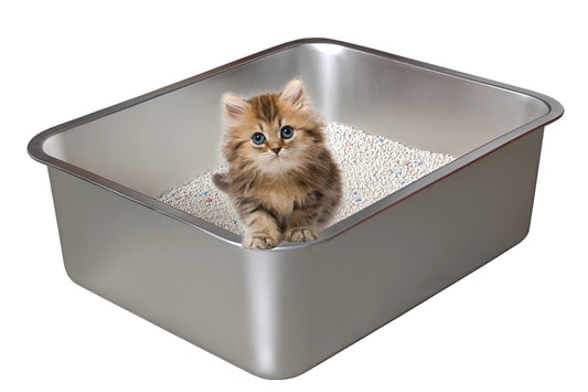 Caja de arena mediana de acero inoxidable para gatos, 17.5 x 13.6 x 5.8 pulgadas, antifugas, nunca absorbe olores, antiadherente, FOXORU