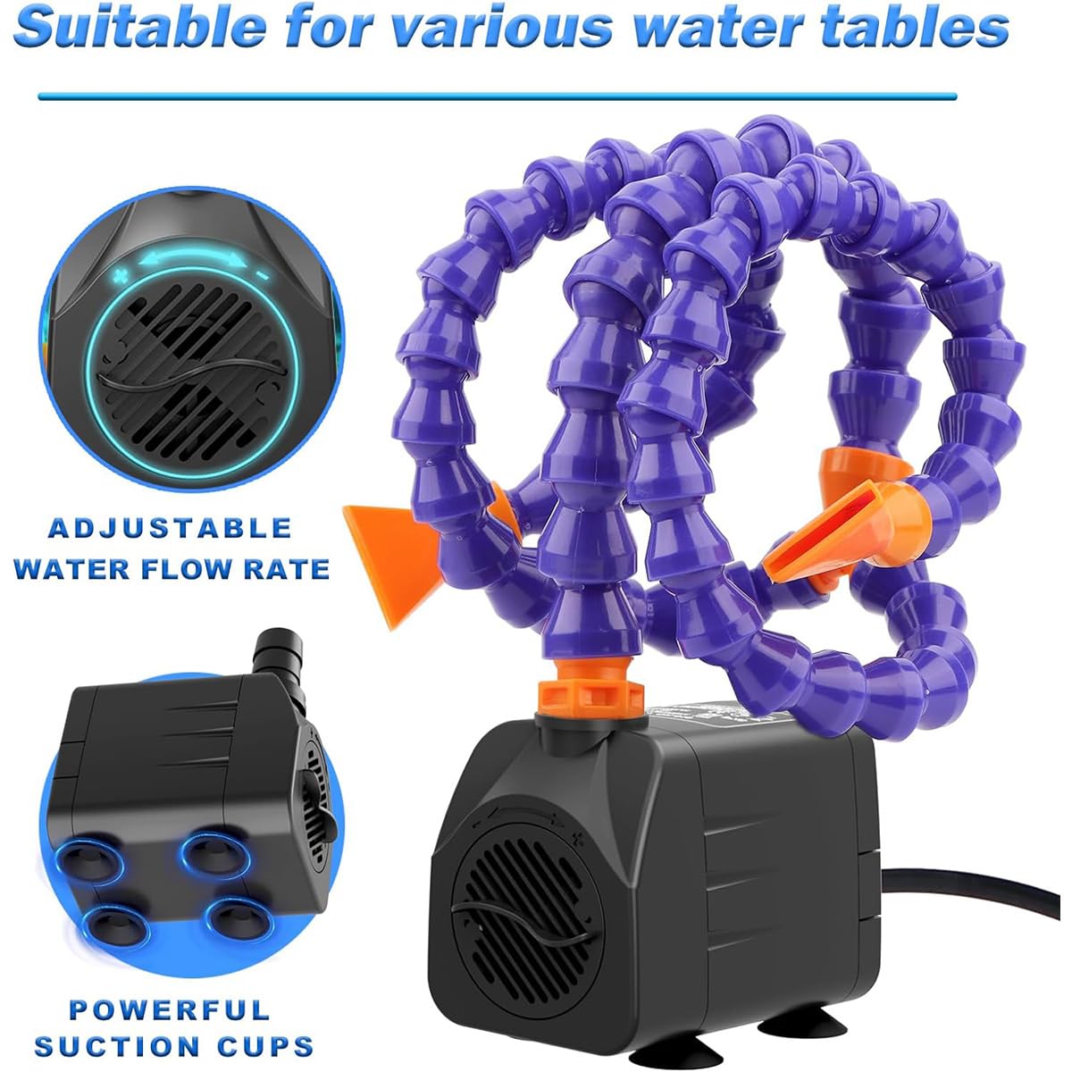 Bomba Sumergible para Mesa de Agua, 25W, Separador de Salpicaduras 1-2 Salidas, Cable de 3 m