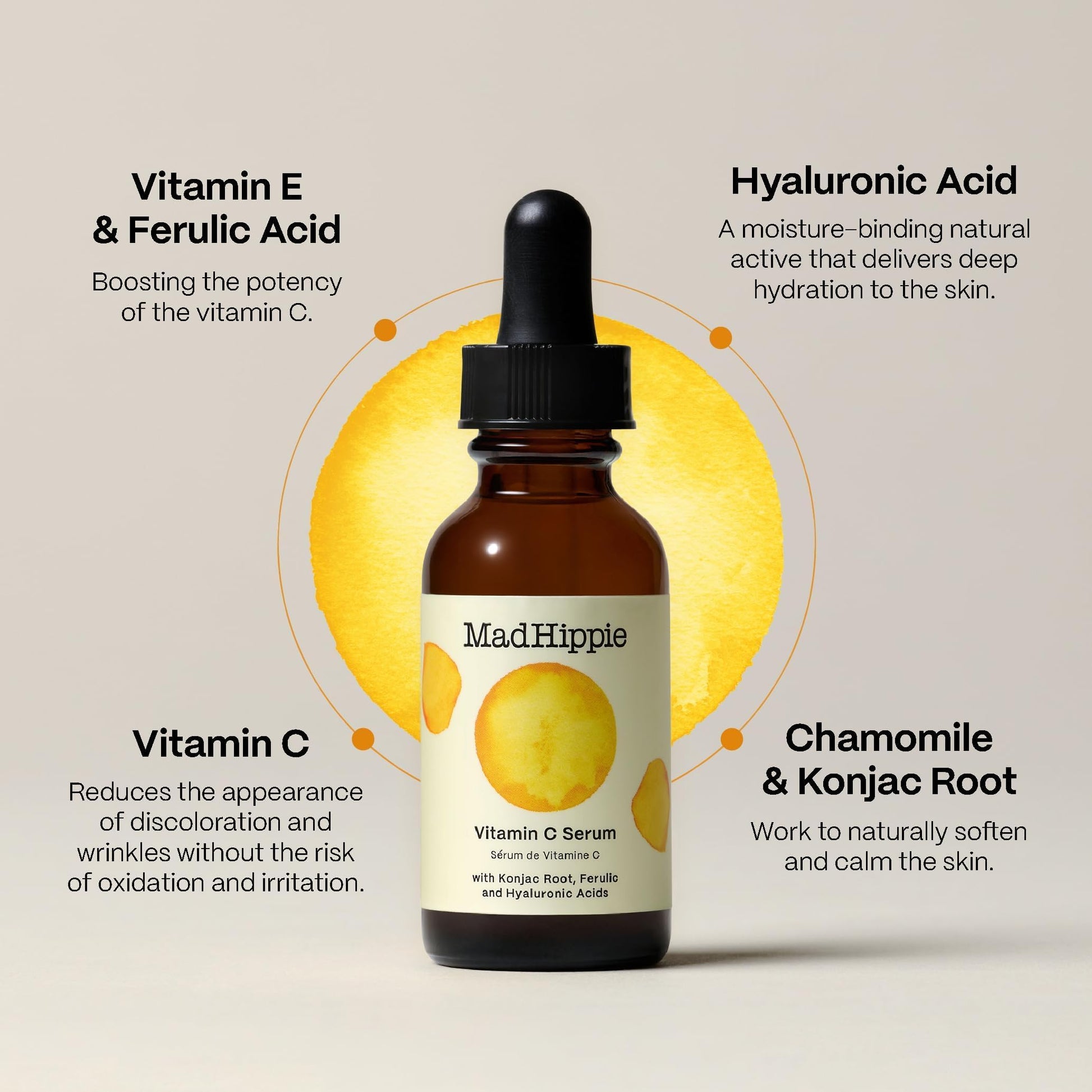 MAD HIPPIE Mini kit aclarante Skin Brightening incluye Serum de vitamica C 30ml, exfoliante de AHA 30ml y crema de Noche Triple C ultrahidratante 60g
