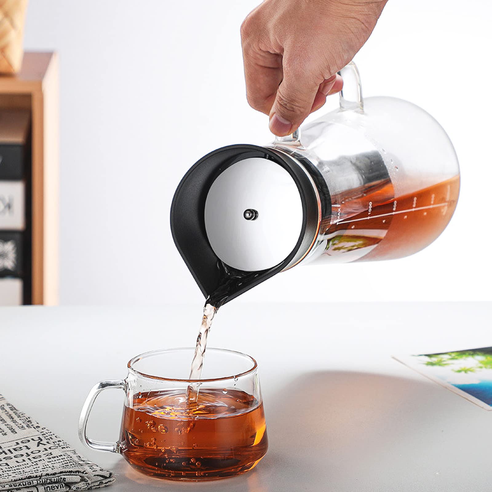 Cafetera Cold Brew Vidrio, Cafe Frio Maquina, 1.2 L/40 oz Jarra de Vidrio con Filtro de Acero Inoxidable Extraíble, Sin BPA, Jarra de Café Duradera con Tapa Hermética para Café Helad y Té Frío