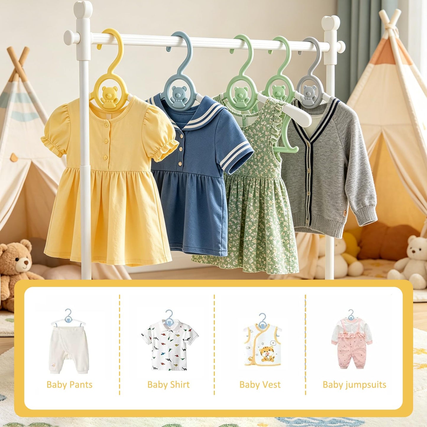 JSF20 perchas de clóset para bebé, antideslizantes, ajustables, para ropa de recién nacido, percha de ropa infantil y niñas