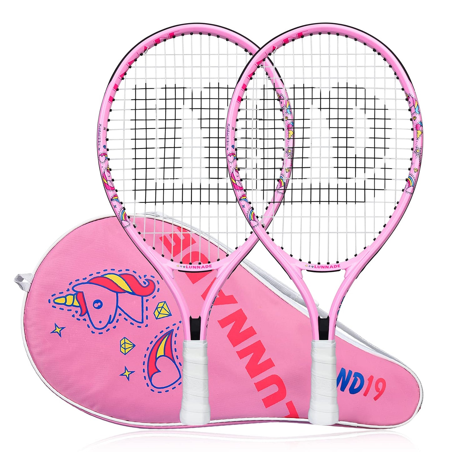LUNNADE - Raqueta de tenis para niños pequeños, 19/21/23/25 pulgadas con cubierta, adecuada para niños y niñas principiantes de 3 a 12 años