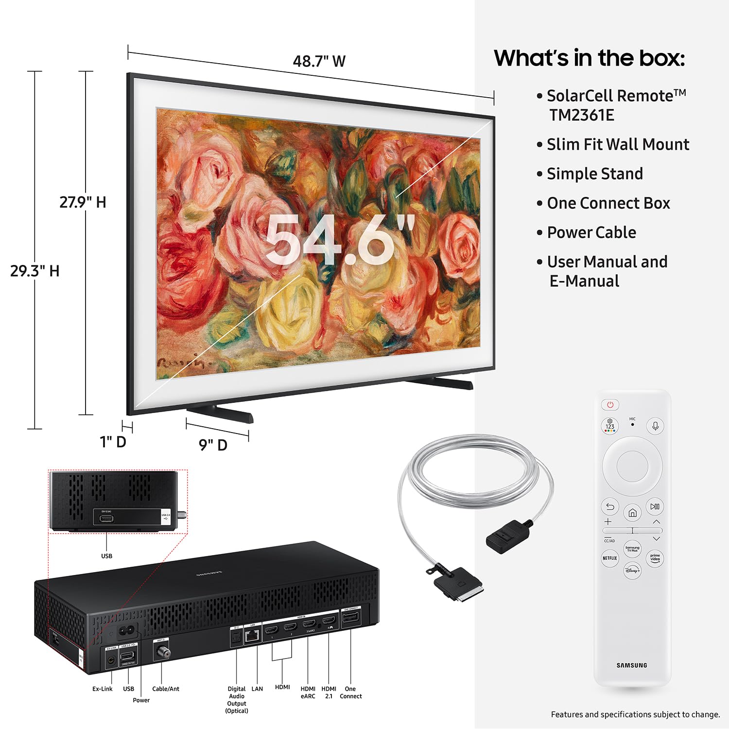 Samsung 55-Inch Class QLED 4K LS03D The Frame Series Quantum HDR Smart TV con Dolby Atmos, modo artístico, antirreflejo, marco personalizable, montaje de pared delgado con Alexa incorporado (QN55LS03D