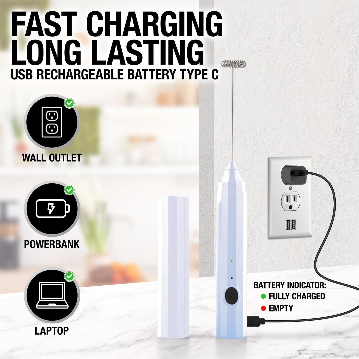 Espumador de Leche Zulay Blanco Recargable 3 en 1 con Funda y Cargador USB-C