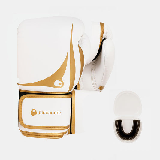 Bluelander Guantes de Boxeo 12 Oz Unisex, con Protector Bucal, Amortiguación de Impactos y Correa de Velcro, Ideal para Entrenamiento de Kickboxing, MMA y Artes Marciales Mixtas