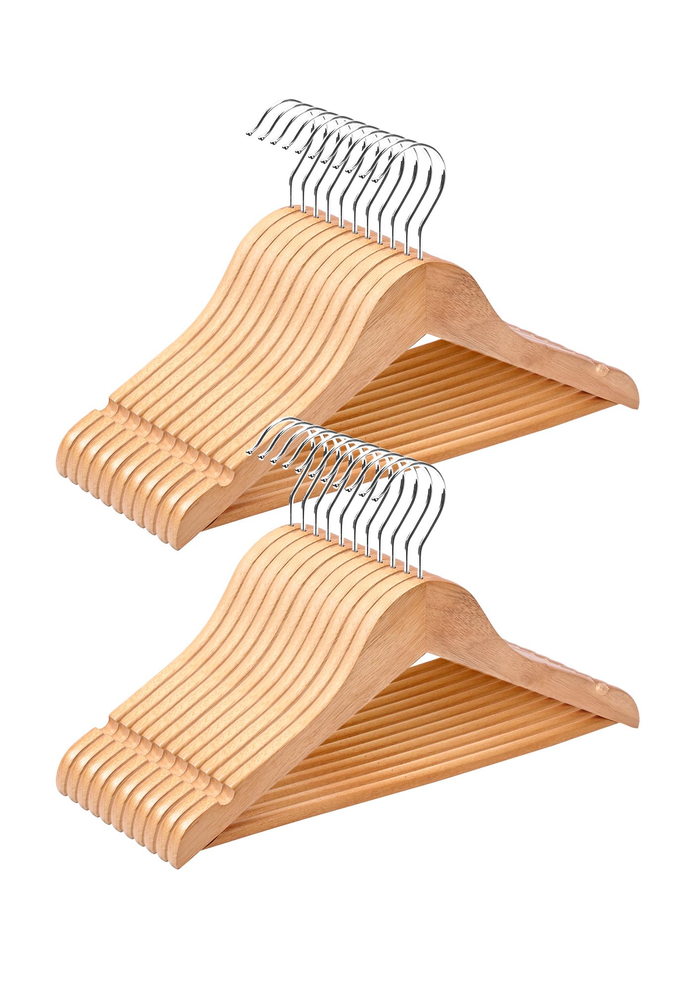 Cozymood - Perchas de madera para niños, paquete de 20 unidades, perchas de madera maciza lisa para bebé, perchas de 12.6 pulgadas con barra de pantalones antideslizante, muescas de hombro, ganchos