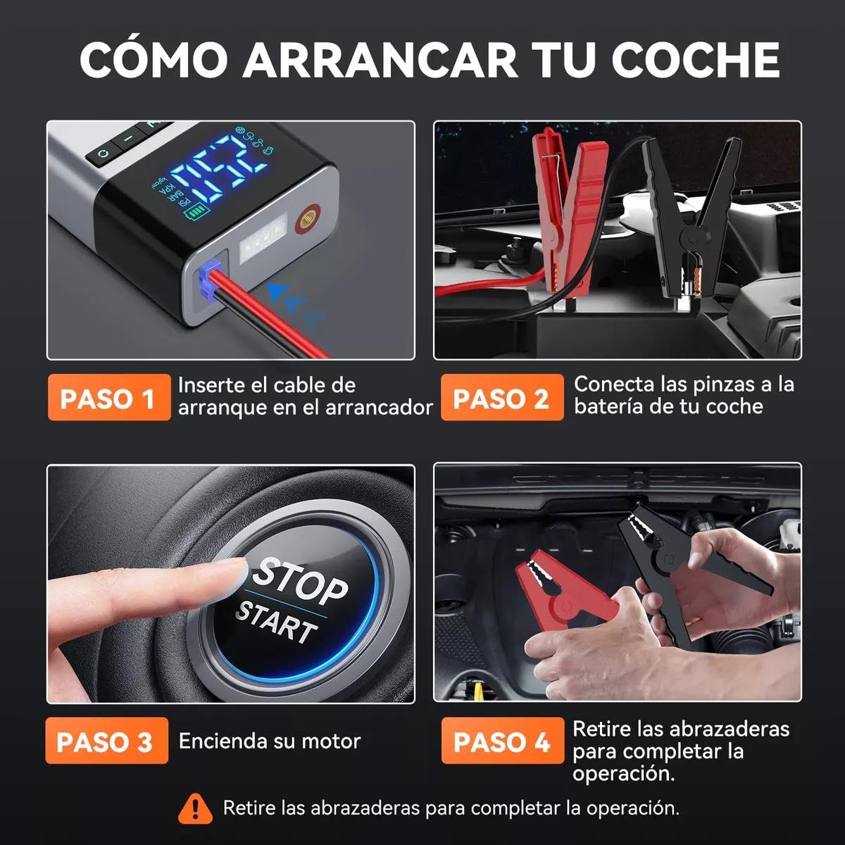 HSZSXJK 4000A 29800mAh Arrancador de Batería de Coche con compresor de Aire 150PSI, 12V Arrancador Portátil de Batería, Pantalla LCD con Luces LED, Estuche de Almacenaje