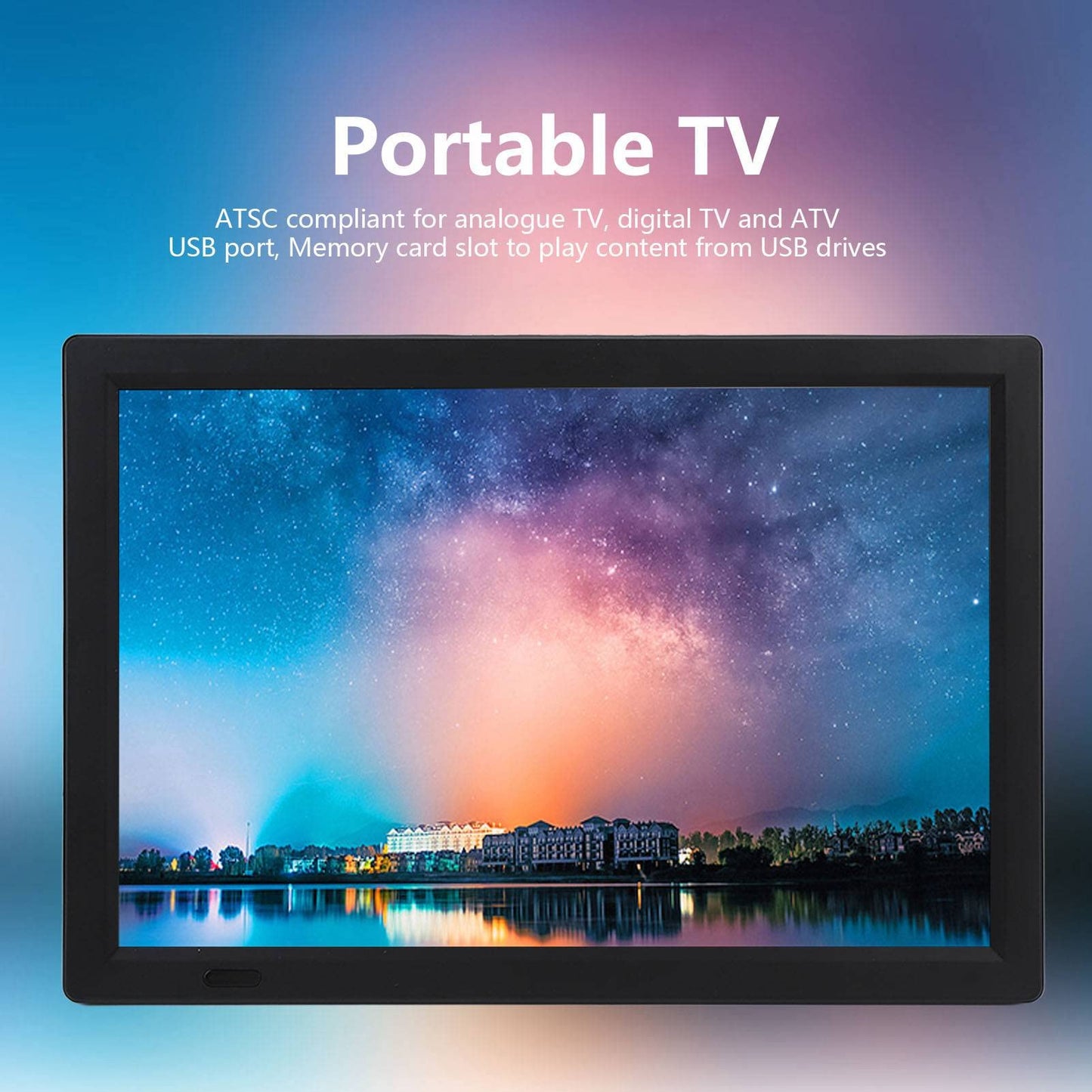Televisión LED Multifuncional Portátil MKV/MOV/AVI/WMV/MP4/FLV/MPEG1-4/1080P Video en Negro