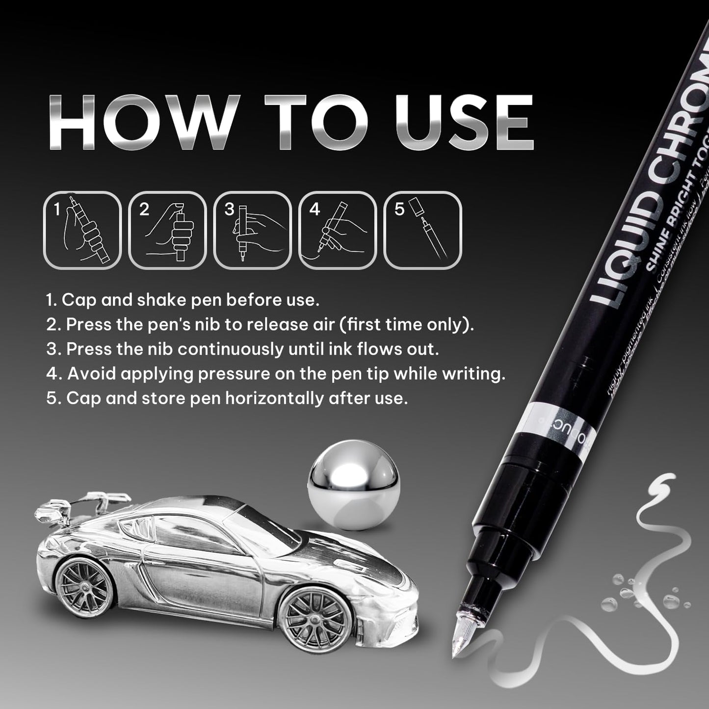 COORIART - Juego de 3 rotuladores cromados para cualquier superficie | Rotulador de pintura cromado para reparar, retocar, líquido reflectante permanente, pintura modelo, marcado o proyectos de arte