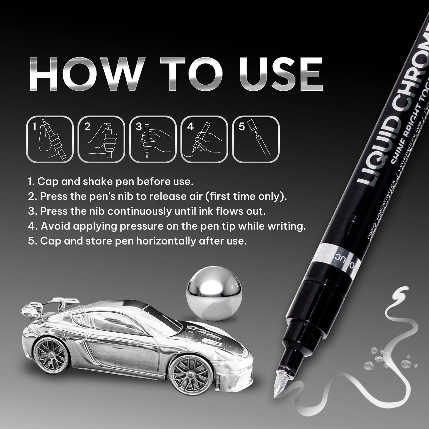 COORIART - Juego de 3 rotuladores cromados para cualquier superficie | Rotulador de pintura cromado para reparar, retocar, líquido reflectante permanente, pintura modelo, marcado o proyectos de arte