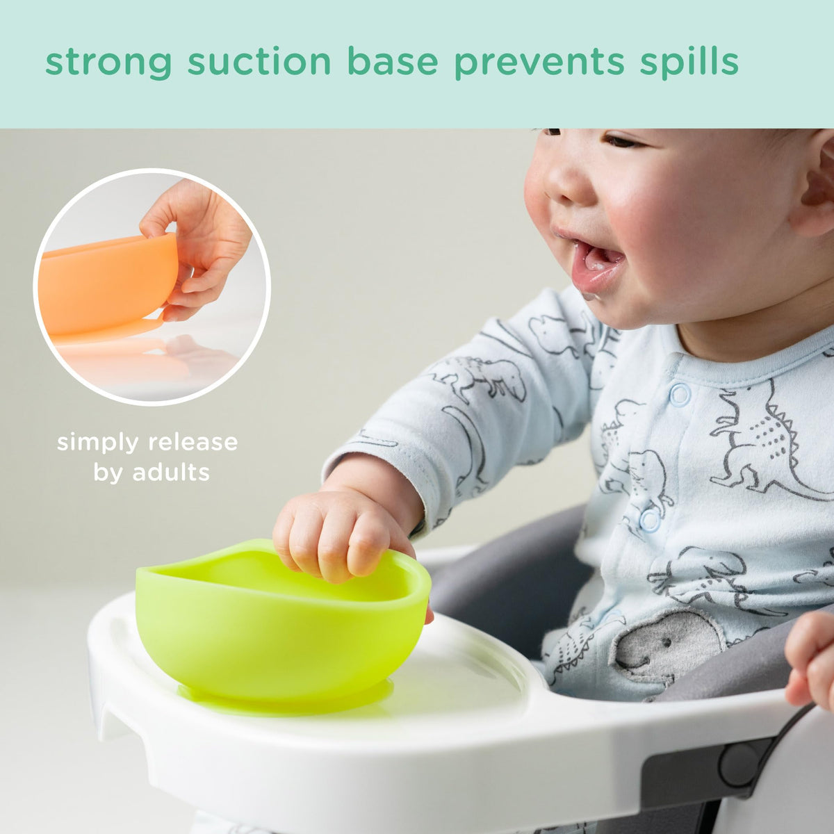 Olababy - tazón de succión 100% silicona con tapa para alimentación no empotrado, esencial para la primera etapa de autoalimentación para niños pequeños y niños, alimentador de aperitivos con destete