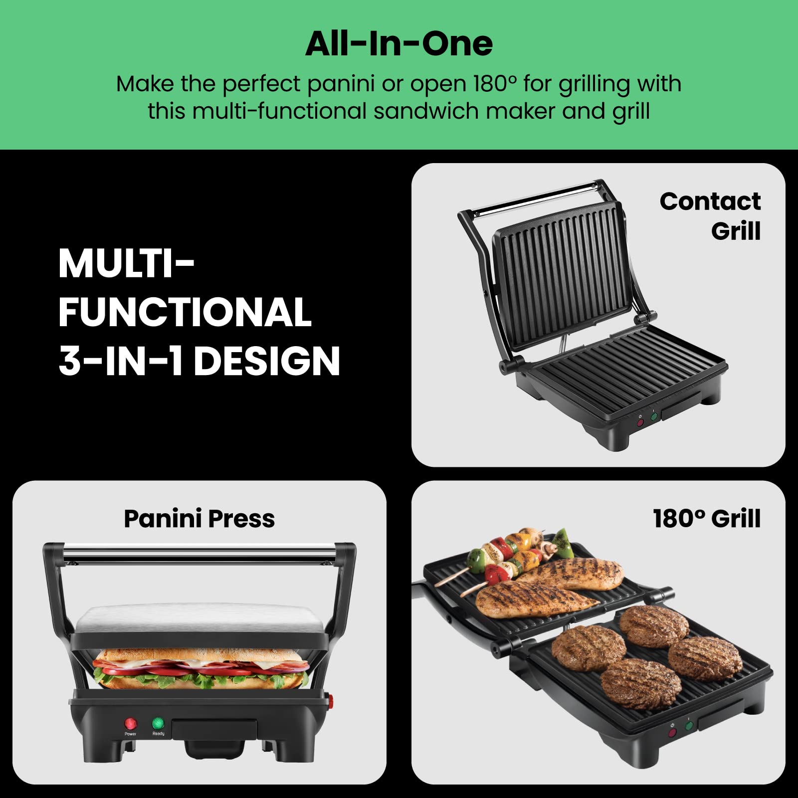 Chefman Parrilla Panini Prensa y Gourmet Sándwich de Hacer, 4 Rebanadas