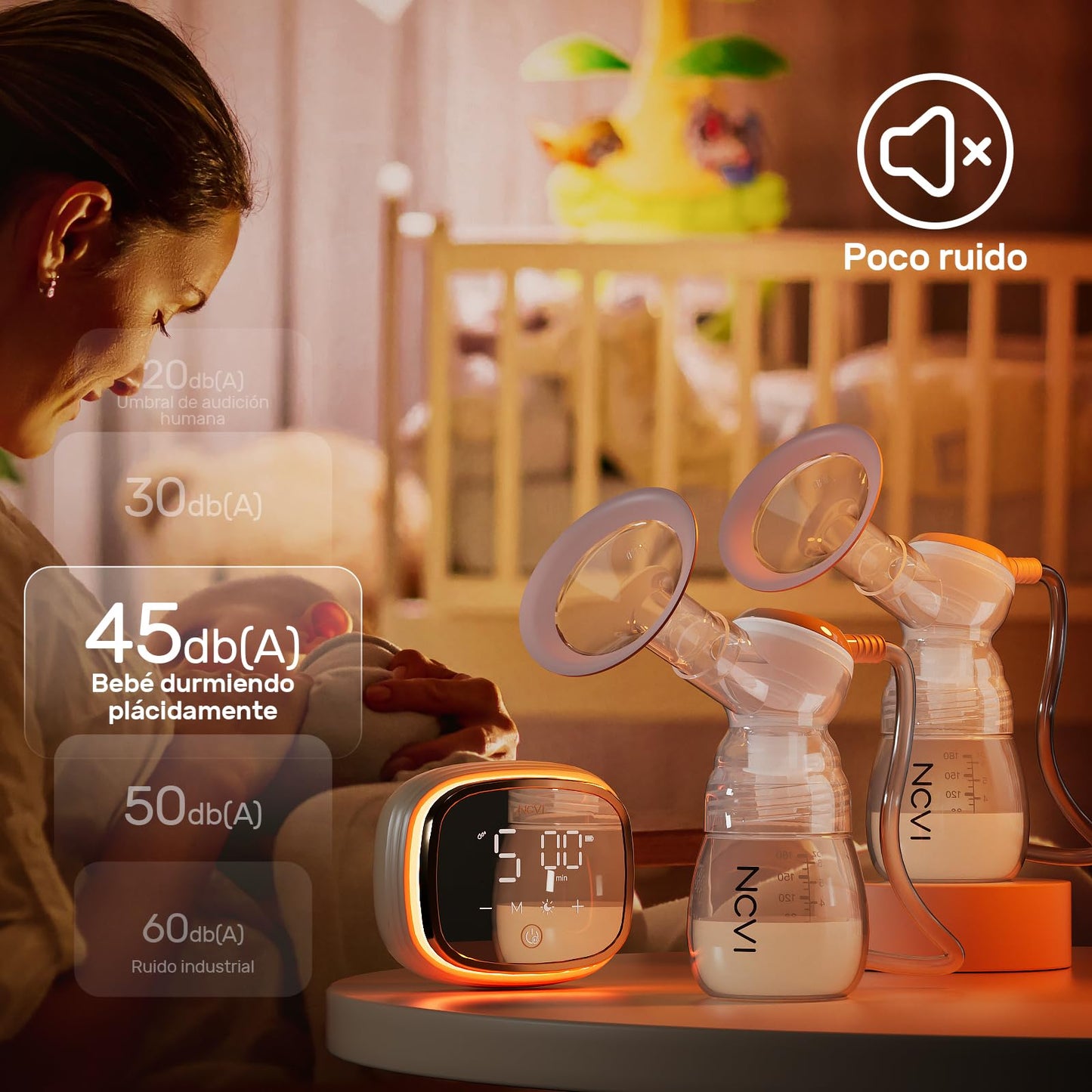 Extractor de leche eléctrico doble NCVI 8102, batería mejorada de 4400mAh con luz nocturna, extractor de leche portátil para la lactancia, 4 modos y 9 niveles, pantalla LED, con 8 bridas, bolsas para leche materna, almohadillas de lactancia