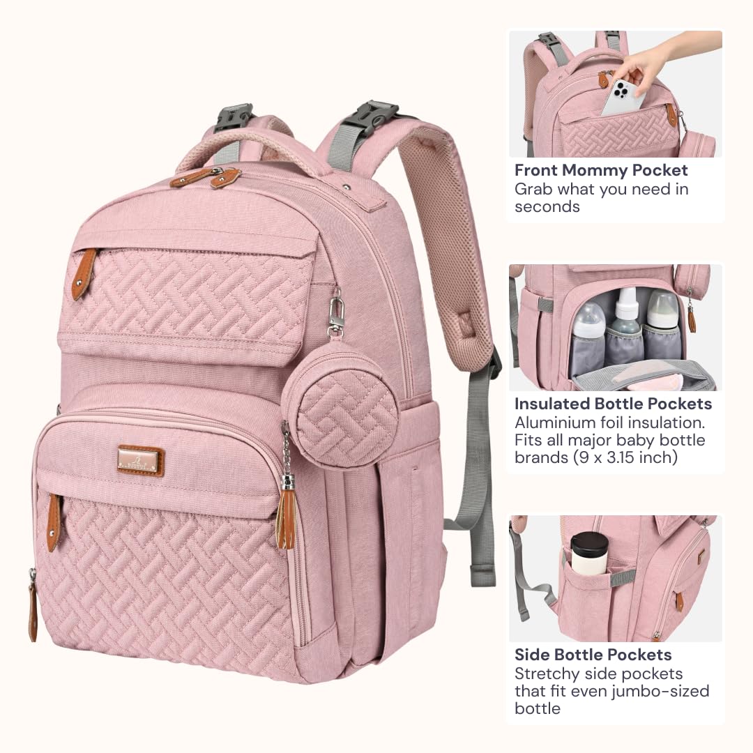 BabbleRoo - Mochila para pañales grande de viaje para bebé con cambiador, bolsas impermeables para bebé para mamá y papá, bolsas unisex con estuche para chupete, correa de equipaje y clips para