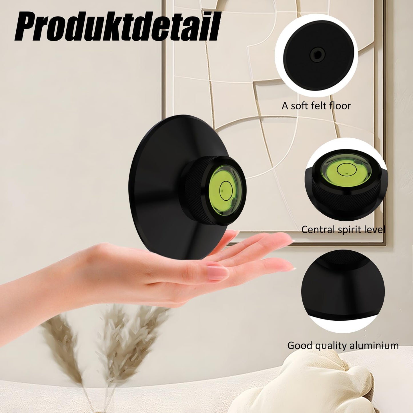 Preffair - Estabilizador de peso de grabación audiófilo de aluminio de 107 g, con nivel de burbuja y almohadilla protectora suave para base LP, reproductor de discos de vinilo, reductor de vibración