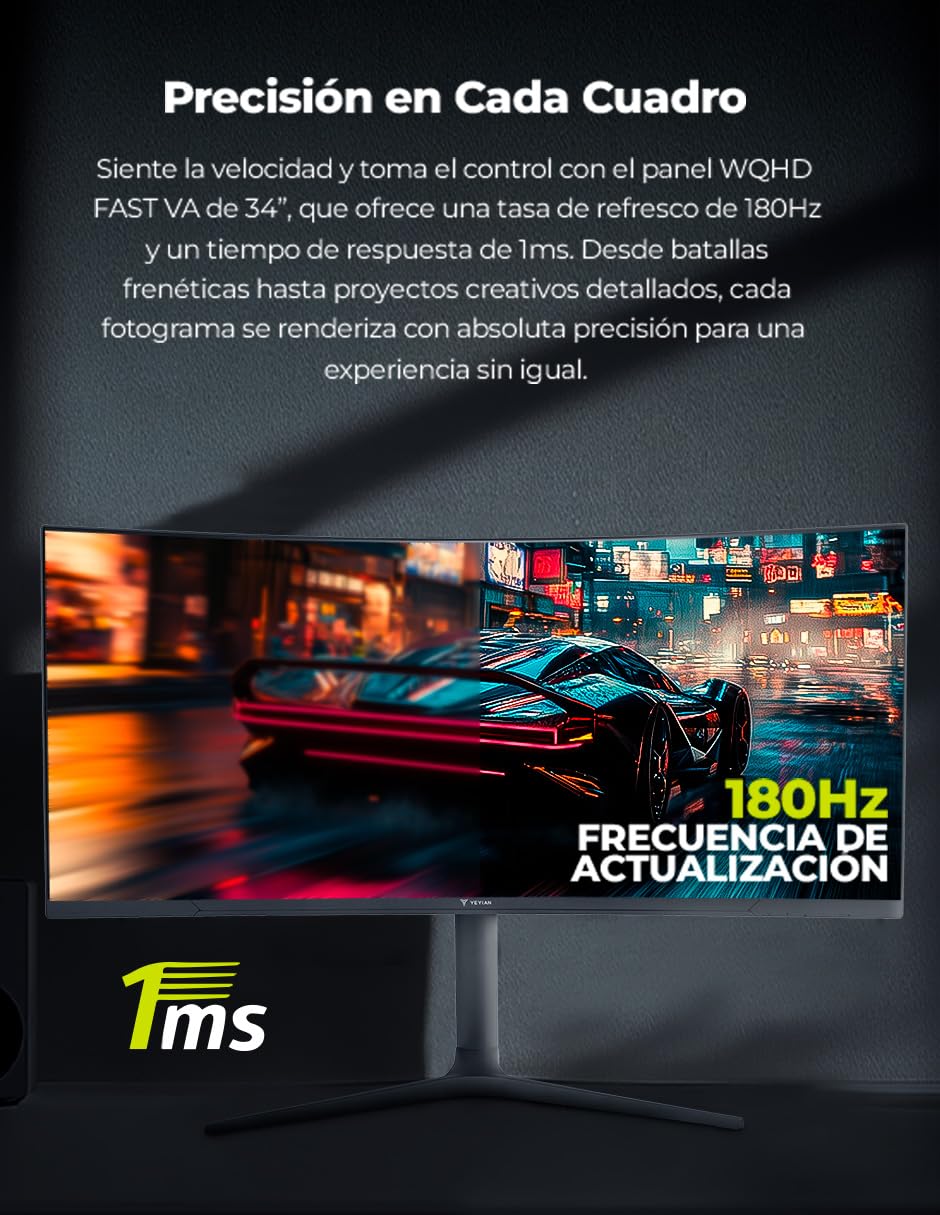 Monitor Gamer Yeyian Curvo 34 Pulgadas WQHD 180Hz 1MS RGB