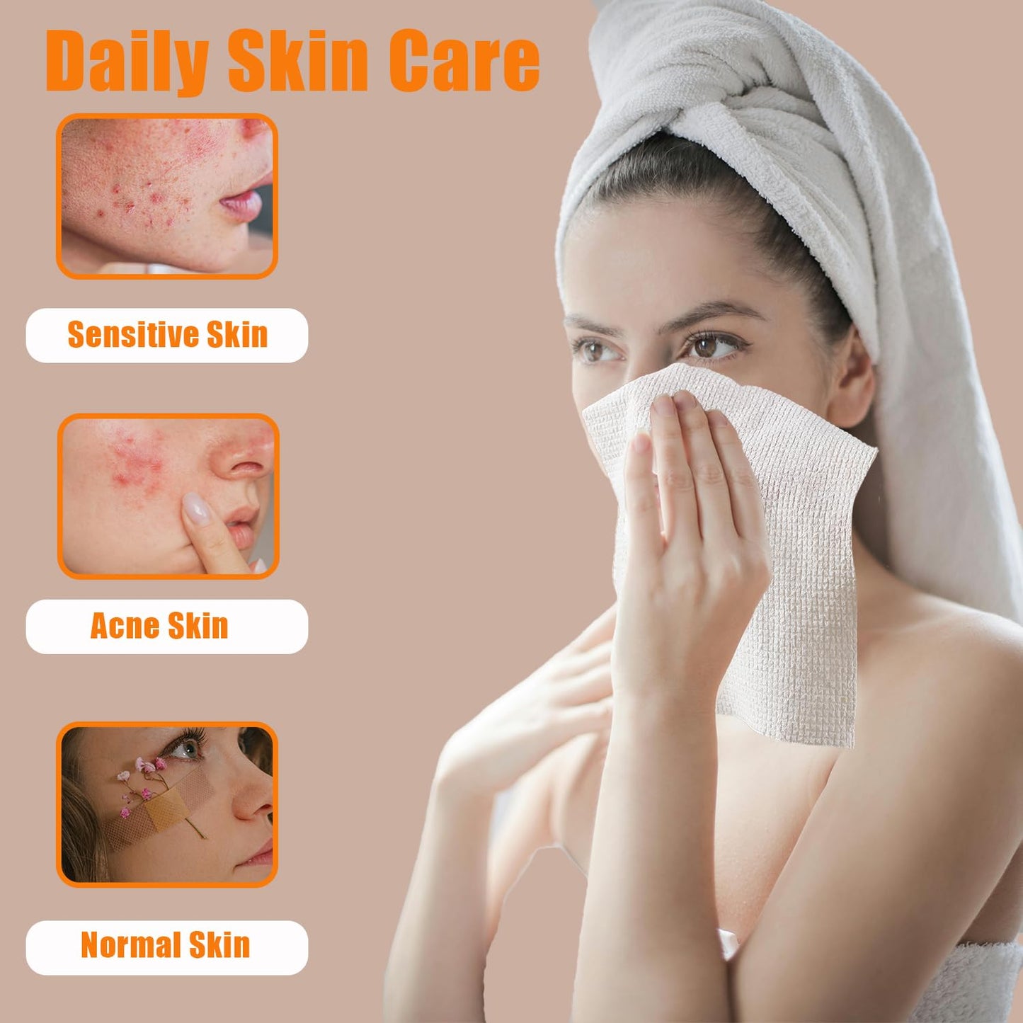 Toallas faciales desechables biodegradables suaves para piel sensible, paños sin pelusa para lavado facial, cuidado de la piel y eliminación de maquillaje, toallas húmedas y secas, 50 hojas (1)