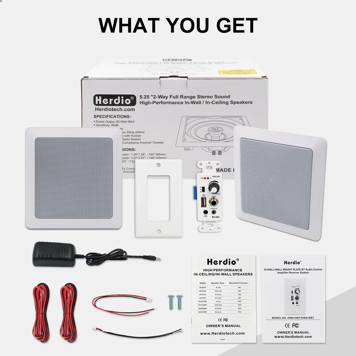Herdio Paquete de Audio para el hogar, Sistema Receptor de Amplificador con Control de Montaje en Pared con Altavoces de Techo de 5.25 Pulgadas para el hogar, Sala de Estar, Dormitorio, baño