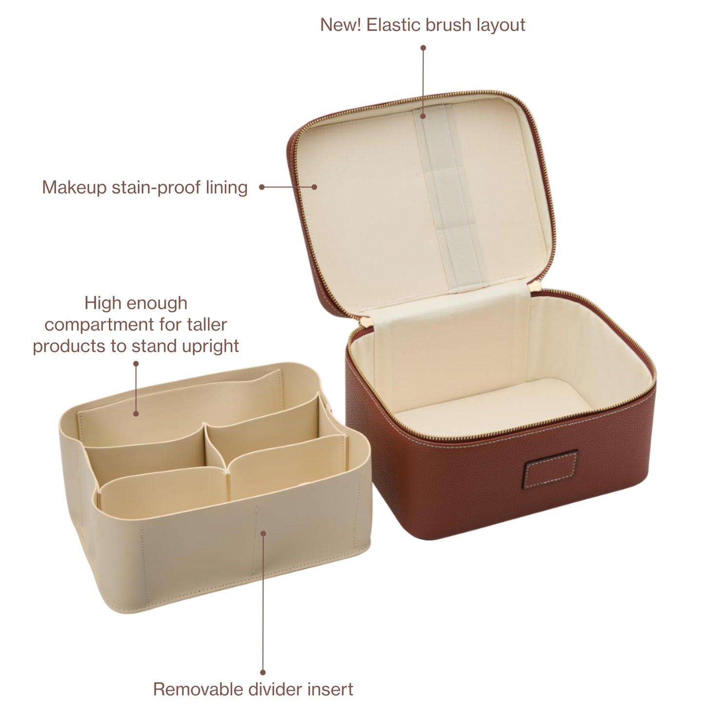 ETOILE - Estuche de cambiador - Elegante bolsa de maquillaje de viaje con divisores, Marrón Jengibre, Estuche de cambiador con cierre con práctico asa de transporte