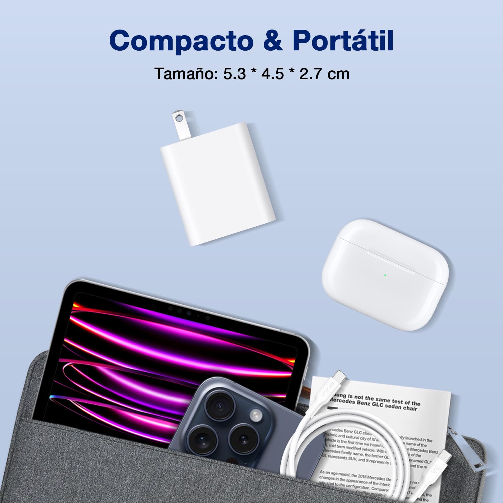 1 Hora Cargador Tipo C, PD 30W Cargador Carga Rápida, con Cable USB C a C 1M 3A, Compatible con IP 15, Samsung Galaxy S23/S22/S21 Ultra/Note10/S20, iPad Pro, Motorola G32 (Blanco con Cable)