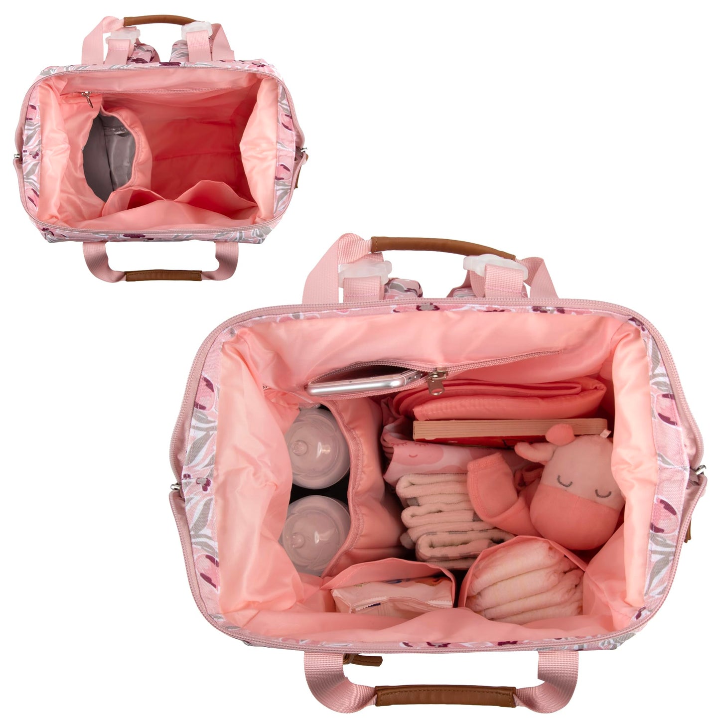 Baby Essentials - Mochila de pañales con marco principal súper enfriadora con cambiador, correas para carriola, compartimento aislado para botellas