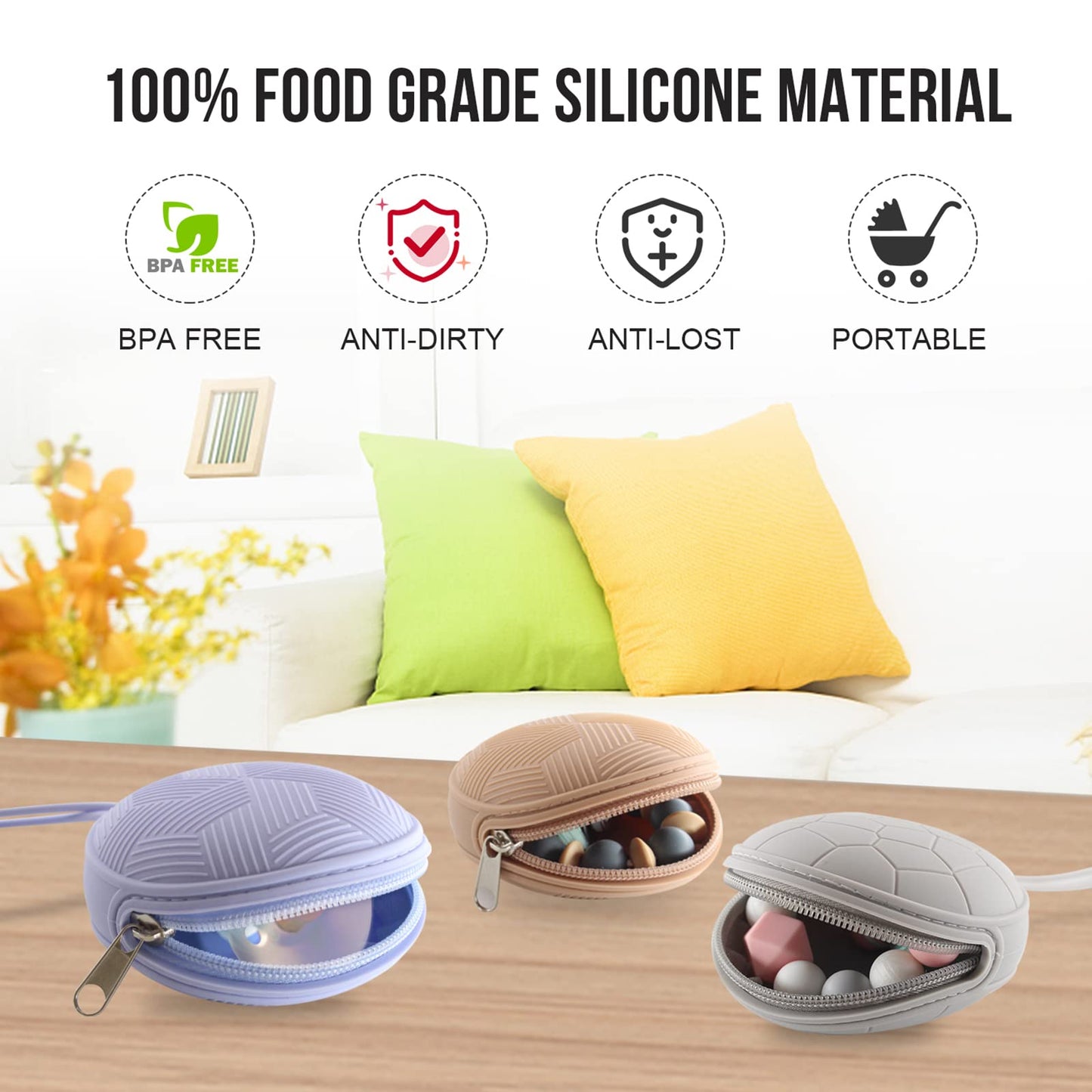 Juego de Fundas para Chupete Smlpuame Gris Rosa con Bolsas de Silicona y Cajas Transparentes