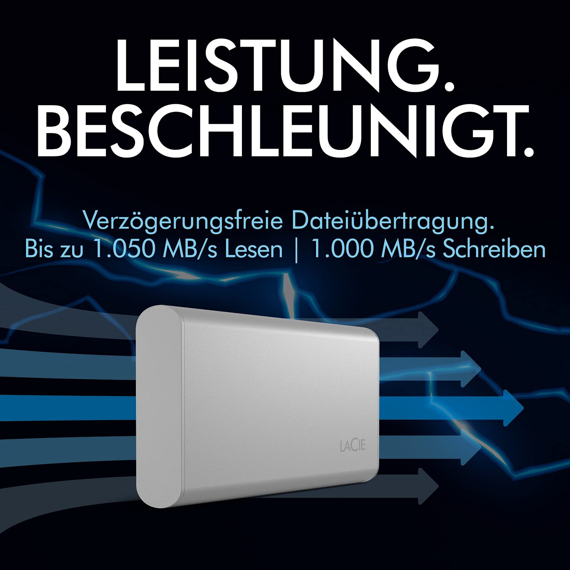 LaCie Unidad de Estado sólido Externa portátil SSD de 1 TB - USB-C, USB 3.2 Gen 2, velocidades de hasta 1050 MB/s, Moon Silver, para Mac PC y iPad, con Servicios de Rescate (STKS1000400)