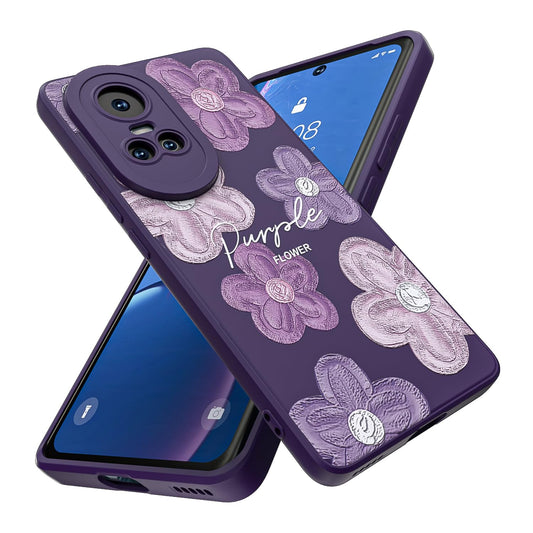Threehao Funda para OPPO Reno 10 Case Uso Rudo, Ultra Delgado Flexible Púrpura Suave TPU Silicona Carcasa con Moda Aesthetic Dibujos Flores, Antigolpes Anti-arañazos Protectora