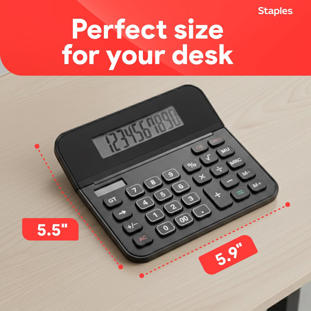 Calculadora Básica Staples Negro Solar y Batería de 10 Dígitos