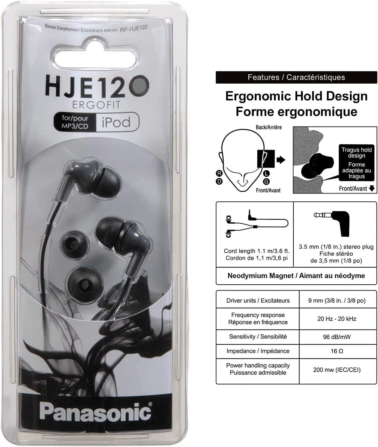 Auriculares In-ear Panasonic Negro RP-HJE120-K
