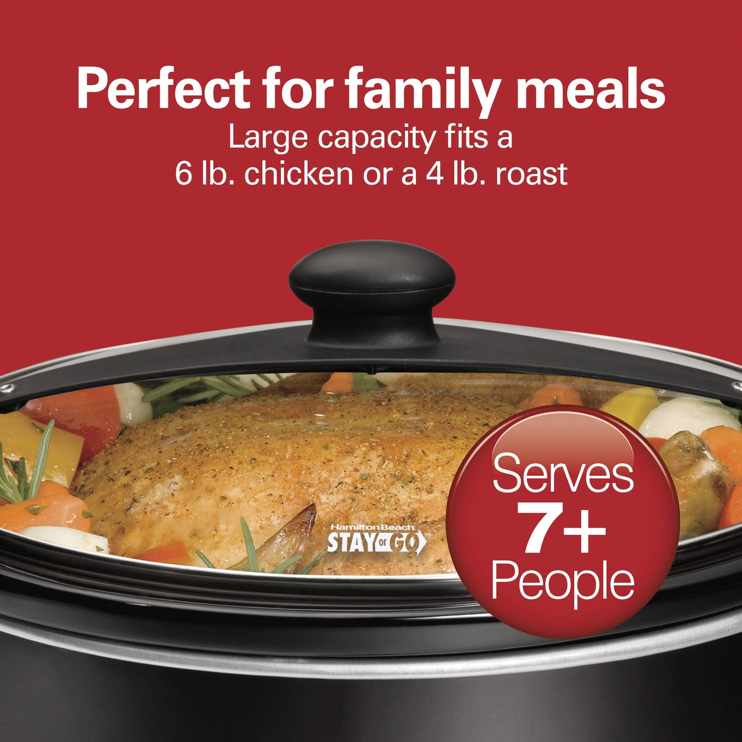 Hamilton Beach Stay or Go - Olla de cocción lenta portátil con cerradura de tapa, apta para lavaplatos, 6 cuartos de galón, color negro 33261