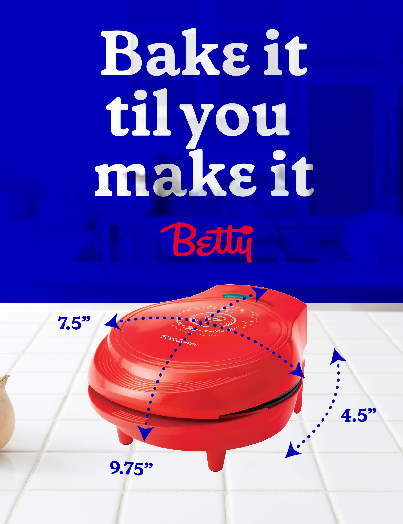 BETTY CROCKER Máquina para hacer donas, mini donas con superficie antiadherente, mini máquina para hacer donas con mango de tacto fresco y hace 7 deliciosas donas frescas en minutos, rojo