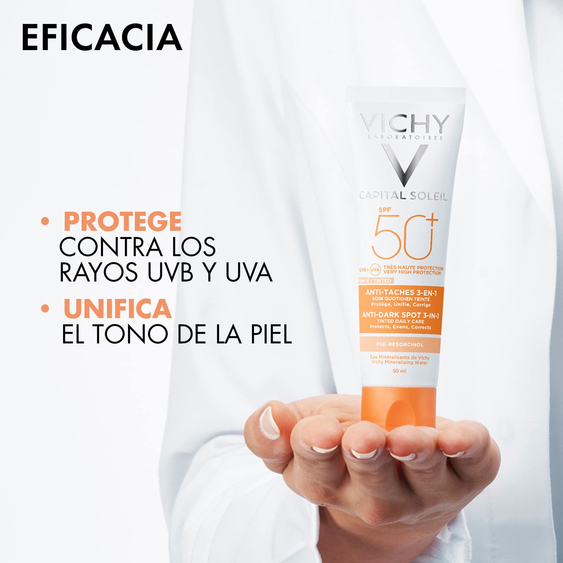 Protector Solar Facial Vichy Toque Seco FPS 50+ Anti-manchas con Color 50ml